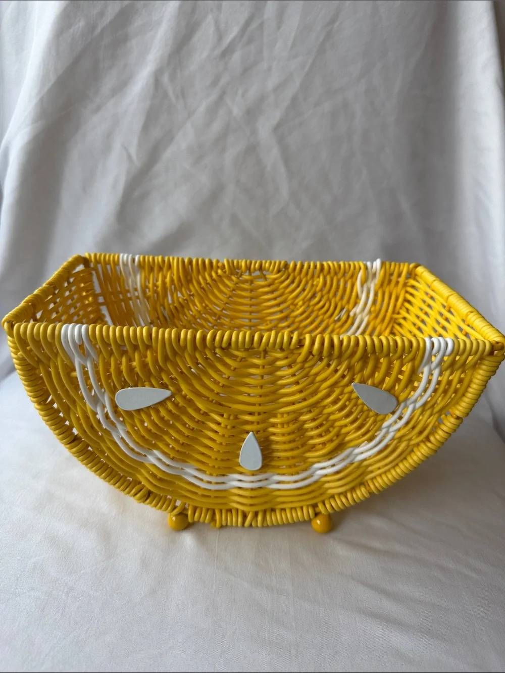 Yellow Woven Decorative Fruit Basket with White Details